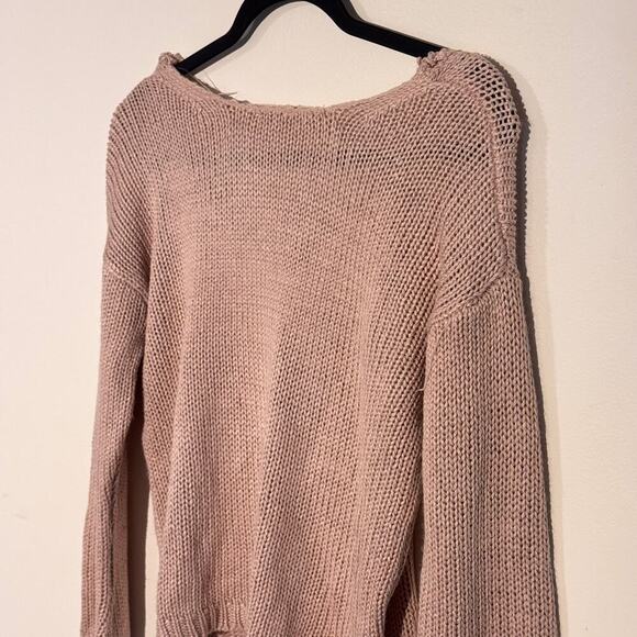 Francesca's Boho Knit Sweater - Open Back, Bell Sleeves, Striped Cuffs - Sm - Picture 6 of 6